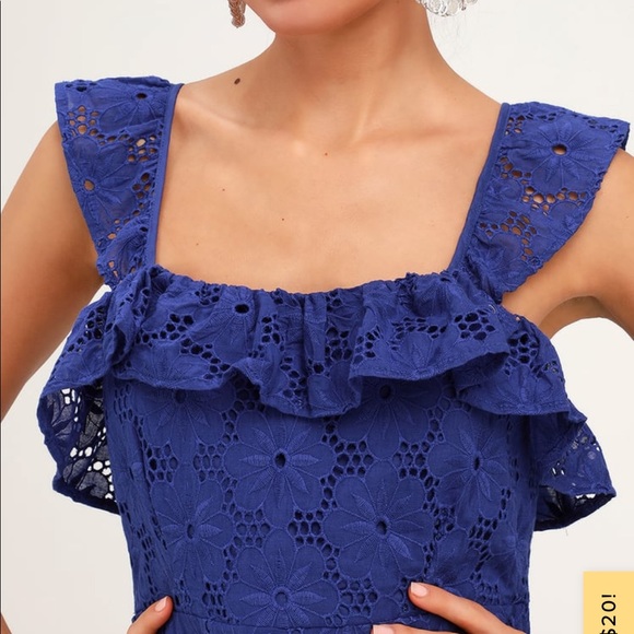NWOT Lulus Cobalt Blue Eyelet Mini Dress - Picture 5 of 8